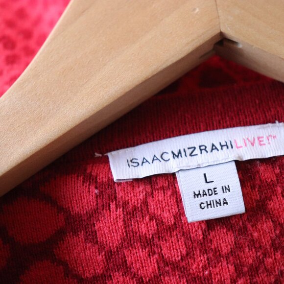 Isaac Mizrahi Live! Womens Long Button Down V Neck Red Reptile Cardigan Size L - Picture 12 of 14